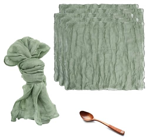 6 Pcs Fabric Napkins Cheesecloth Table Cloth Napkins 45 x 45 cm Dinner Versatile Handmade for Breakfast Dinner Wedding and Parties (light green)