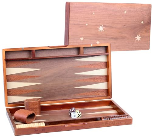 Syrace Wooden Inlaid Backgammon Set, Classic Strategy Board Game Case, 15.7 Large Size, with Checkers Pieces for Adults and Children