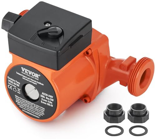 VEVOR Pompe de circulation d'eau chaude, LPS25-4S-180, pompe de chauffage à haut rendement 50 L/min, pompe à eau à 3 vitesses, 220 V 72 W, hauteur de refoulement max. 4 m pour système de chauffe-eau