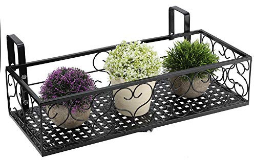 Aoaoy Supporto Per Vasi Da Fiori, Supporto Per Piante In Ferro Battuto, Mensola Per Ringhiera Per Vasi Da Fiori Da Balcone, Scatola Rettangolare Con Ganci, Supporto Da Appendere, Mensola Per Ringhiera