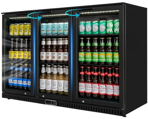 Bluelinecool Commercial Back Bar Cooler with 3 Glass Doors, 11.5 cu.ft Under Counter Beverage Refrigerator, LED Lighting - ETL Certified Beer and Wine Cooler for Bar, Restaurant, Garage, Office, Home