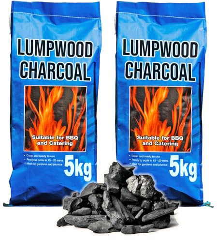 2x 5kg Bags (10kg total) Premium Lumpwood BBQ Charcoal, 2 x Bags of Hotter Burning Coal Barbecue smoking Lump wood Charcoal, Perfect for Outdoor Grills