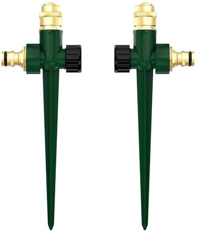 Metall-Rasensprinkler für Hof, 2 Stück, automatischer Garten-Wassersprinkler auf Spike-Basis, verstellbare Messingsprinklerdüse, 360 Grad für Rasen, Gartenbewässerung, große Flächenabdeckung
