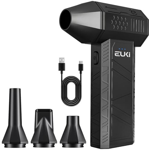 EUKI Elektrisches Staubgebläse, 3-Gang 130.000 U/min Druckluft, 5000mAh Akku, USB-C Schnellladung, Compressed Air Duster, für Computer, Tastatur, Outdoor, Haus und Auto