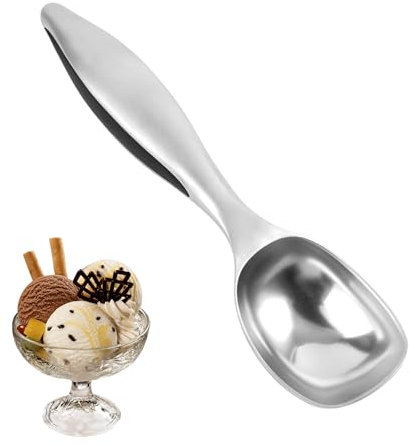 Vylro Cucchiaio per Gelato,17.5cm Antiaderente Cucchiaio di Metallo per Gelato,Materiali in Acciaio Inox Antiaderente Cucchiaioo di Metallo per Impasti,Melone e Riso o Polpette (Nero e Argento)