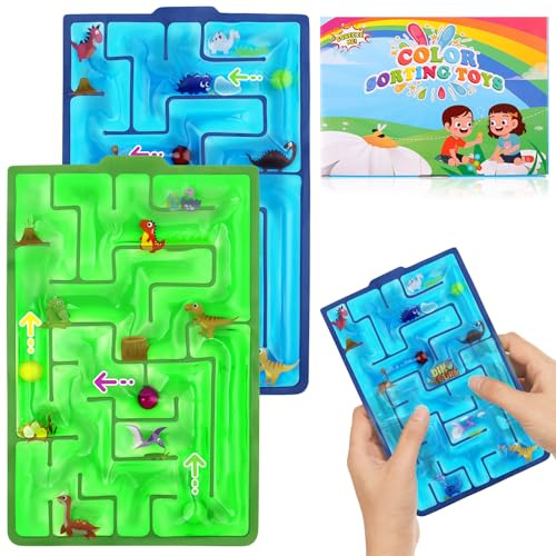 Ainiv Lot de 2 Jouets Sensoriels Labyrinthe, Jouet Anti Stress pour Enfants et Adultes, Jouets Anti-Anxiété, Jouet Sensoriel Autisme (Labyrinthe Dinosaure Vert et Bleu)
