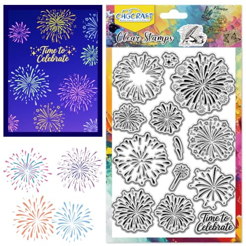 CHGCRAFT Sellos transparentes de fuegos artificiales para ambiente festivo, sellos transparentes de silicona superpuestos para álbumes de recortes, decoración de álbumes de fotos, 11.9 x 17.6 cm