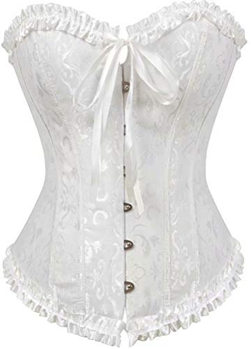 Josamogre Corset Femme Sexy Bustier Top Lace Gothique Dentelle Floral Vintage Grande Taille Blanc XXS