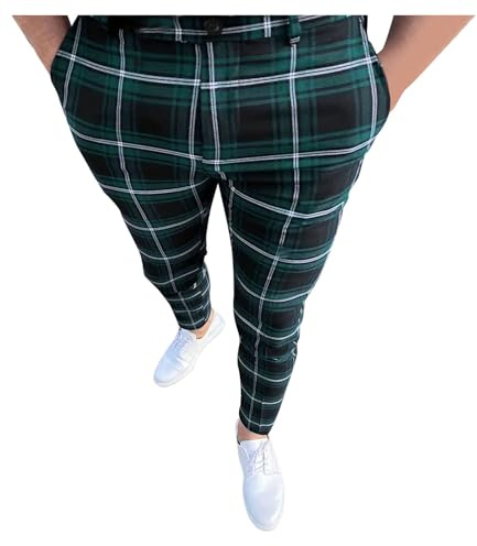Pantalones chinos para hombre, a cuadros, pantalones chinos, pantalones chinos, ajustados, pantalones de traje, pantalones pitillo para hombre, pantalones de tubo, pantalones elegantes de negocios, a