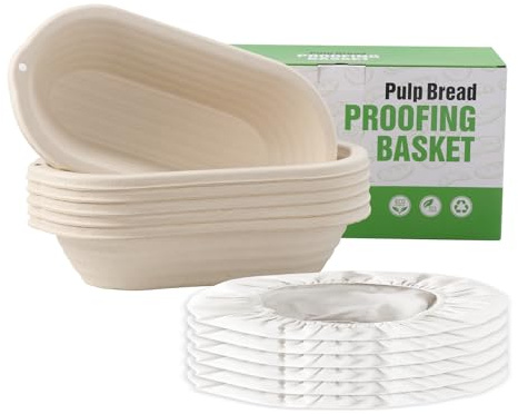 6 Ceste per Lievitazione Pane in Fibra di Canna da Zucchero - Stampo Ovale Classico con Fodere, Antiadrente, per Pane Artigianale e Domestico, Ecologico e Riutilizzabile(6x 12inch ovale)