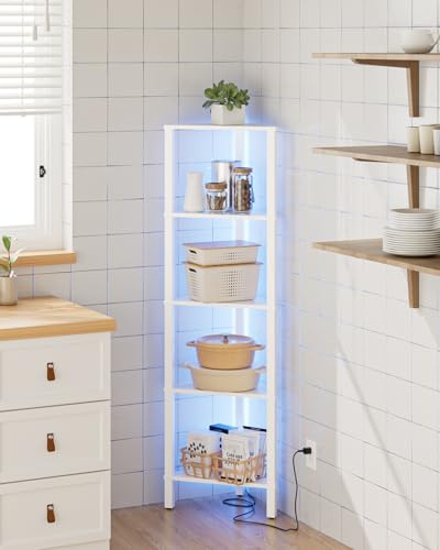Apetaccat Hörnhylla med 5 nivåer med LED-belysning, trekantig stående hylla, platsbesparande displayhylla för vardagsrum, sovrum, kök och badrum, 37 x 24 x 122 cm