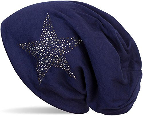 styleBREAKER Beanie för dam med strass-stjärna,Mörkblå