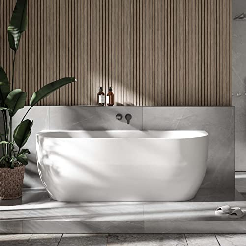 Vasca da bagno freestanding LENA - acrilico sanitario bianco lucido - 170 x 75 cm - rubinetteria opzionale, Rubinetti a scelta:Senza rubinetteria, Sistema drenaggio:Senza sistema di drennaggio