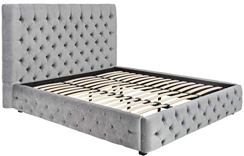 Invicta Interior Elegantes Doppelbett Paris 160x200cm grau Samt Chesterfield Design