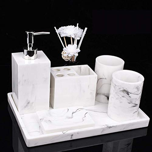 Set di accessori per il bagno in marmo bianco Set da bagno 6 pz/set di accessori da bagno di lusso set dispenser per lozione, portaspazzolino, tazze, portasapone, telaio