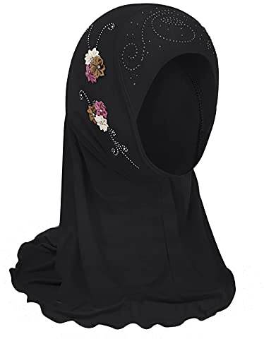 TINAYAUE Muslim Headscarf Hijab Islamic Full Cover Turban Head One-Piece Floral Arab Scarf Amira Hijab Head Wear Long Scarf for Children Girl 2-6 Years Old