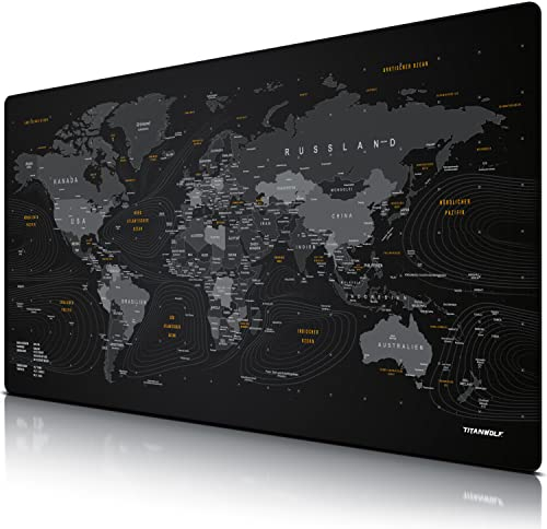 Titanwolf - XXXL Übergröße Mauspad 1500x800mm - XXXL Großformat - Schreibtischauflage - gummierte Rückseite - rutschfest und abwaschbar - Gaming - Präzision und Geschwindigkeit - Weltkarte