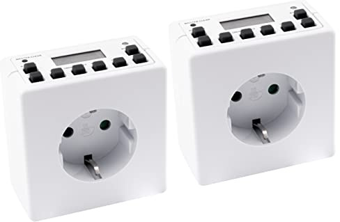 McPower Digitale Zeitschaltuhr Steckdose | AZ-53 | 2er-Set programmierbare Timer, 10 Schaltprogramme, 12/24 Std. Zyklus, Backup-Batterie, schmales Design