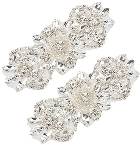 FINGERINSPIRE 2 apliques de diamantes de imitación para vestido de planchar/coser parches de diamantes de imitación con forma de flor de cuentas Hotfix costura apliques para vestido nupcial