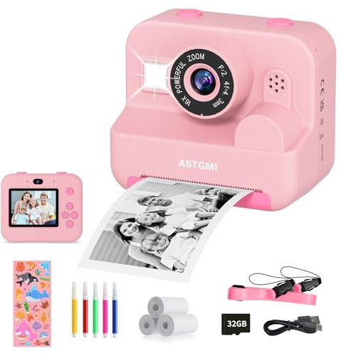 Sofortbildkamera Kinder Mit Selfie,kinderkamera 1080P HD Sofortdruck von Fotos,Geburtstagsgeschenk Weihnachten 5Geschenk Spielzeug ab 3 4 5 6 8 7 9 10 11 Jahre Mädchen Jungen (Rosa)