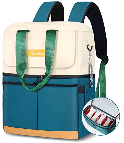 Scothen Backpack Cooler with Double Decker & 12 Ice Packs- Keeps 36 Cans Cold for Up to 8 Hours- Waterproof & Leak Proof Insulated Cooler Backpack- Stylish Cooler Bookbag for Women Travel Work Beach