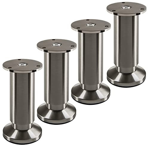 SOTECH 4 Stück Möbelfüße Terra Höhe 120 mm Edelstahloptik gebürstet Tischbeine höhenverstellbar bis max. 15 mm, belastbar bis 250 kg/je Fuß