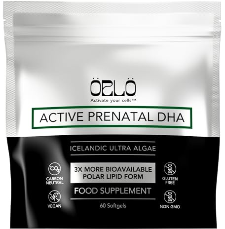 Orlo Prenatal DHA Supplement 1000mg - Mercury & Heavy Metals Free Algae Oil - Icelandic Nordic Omega-3, Mom & Baby Brain Development, No Fishy Aftertaste, 60 Vegan Easy-to-Swallow Mini Softgels