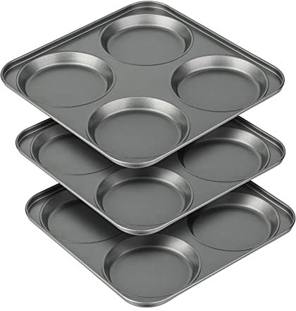 Tiawudi Muffin Top Pan, 4-Cup Hamburger Bun Pan, Large Whoopie Pies Pan, Non-Stick Bakeware for Eggs, Cornbread, Small Cake Layers and Drop Cookies, Set of 3