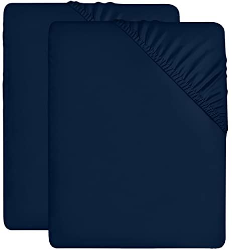 Utopia Bedding - 2er Set Spannbettlaken 160x200cm - Marineblau - Oeko-Tex Zertifiziertes - Gebürstete Mikrofaser Spannbetttuch - 35 cm Tiefe Tasche