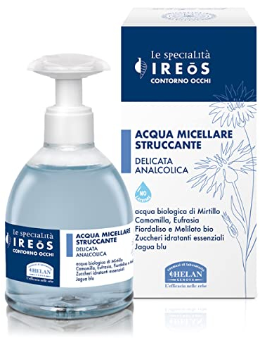 Helan, IREOS, Acqua Micellare Delicata e Analcolica, Struccante Viso e Occhi Lenitivo e Rinfrescante con Camomilla, Prodotto Skincare ad Azione Detergente Viso e Contorno Occhi Pelle Sensibile, 240 ml