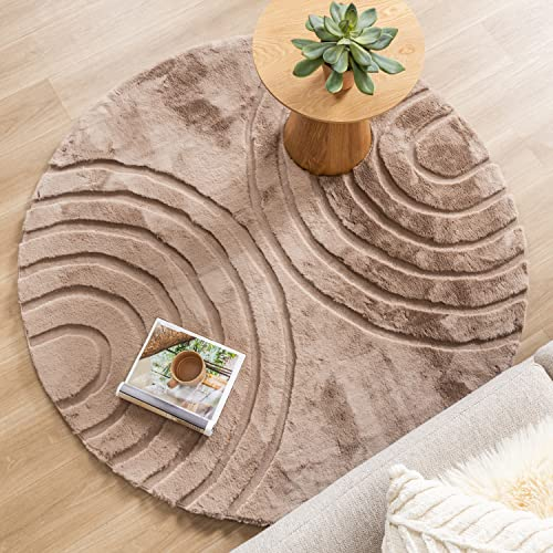 FRAAI | Home & Living Hochflor Teppich Rund - Carvy Arches Taupe - Boho, Modern, Skandinavisch - Wohnzimmer, Esszimmer, Kinderzimmer, Schlafzimmer, Babyzimmer - Fellteppich - Carpet
