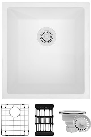 MONSINTA White Kitchen Sink, 17 Inch Granite Composite Undermount Sink