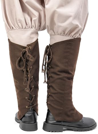 FURPHI Medieval Linen Leg Covers for Boots Pirate Cosaplay Renaissance Costume Accessories (Brown)