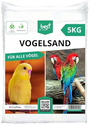 Best For Home Sable d'oiseaux 5 kg | Sable de Quartz pour Cage à Oiseaux 0,8 à 1,4 mm | Sable de Cage pour Perroquet, Perruche, Canari et Autres Oiseaux | Substrat Idéal pour Cages et Volières