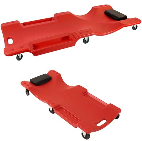 Crystals Car Creeper 40Inch Professional Mechanic Heavy Duty Board, 360°Rotatable 6 Wheels Car Crawler, Creepers Padded Headrest for Garage Workshop Maximum Weight Capacity of 120KG, Red_Non-Foldable