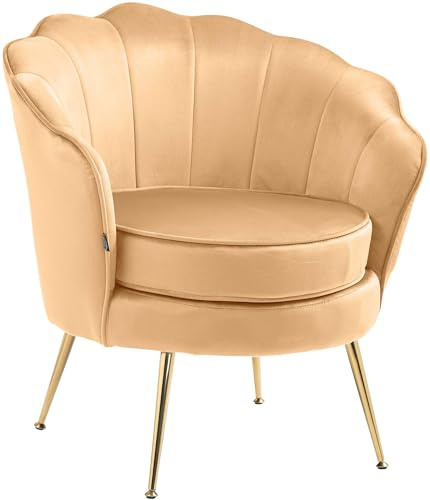 CLP Sillón Rosita Tapizado En Terciopelo I Poltrona De Asinteo & Respaldo Ancho con Base Metálica De 4 Patas Color:Amarillo