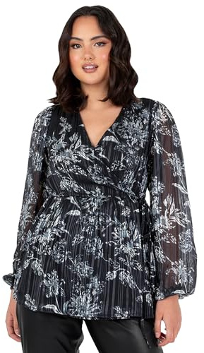 Lovedrobe Women's Wrap Top Ladies Blouse V-Neck Long Balloon Sleeves Peplum Smart Casual Office Wear Evening Party Occasion Black 52, Black, 24
