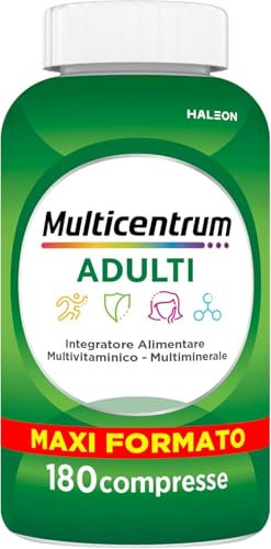 Multicentrum Adulti Integratore Alimentare Multivitaminico Completo Vitamine e Minerali per Adulti, con Vitamina B, D e C, Combatte Stanchezza e Affaticamento, maxi formato 180 Compresse