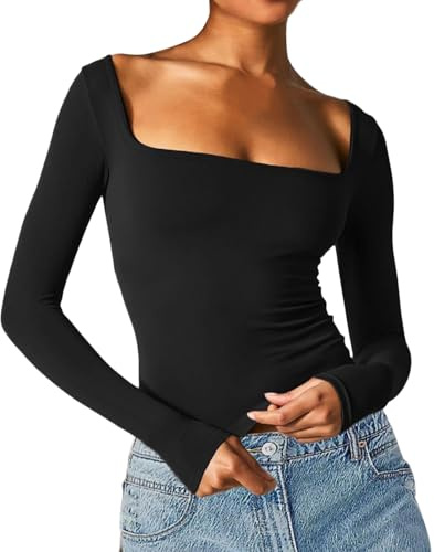 Maglia Termica Donna Maglietta A Maniche Lunghe Con Scollo Quadrato Traspirante Maglietta Intimo Canottiera Calda Pigiama Abbigliamento T-Shirt A Maniche Lunghe Con Scollo Basso E Moda Da Donna