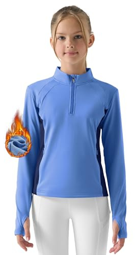 Willit Girls Fleece Long Sleeve Shirts Winter Horse Riding Jacket Half Zip Kids Sweatshirts Thermal Coat Blue X-Large