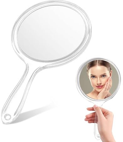 ZYBLSSBB Handspiegel mit Griff, Doppelseitiger Handspiegel 1X/2X Vergrößerung Spiegel Kosmetikspiegel Schminkspiegel Mehrzweck Spiegel Runde Form für Damen Tägliche Make-up