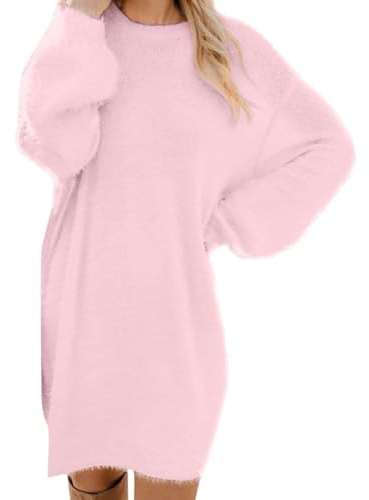 HGWOPGASD Robe Chic Élégante Pull en Laine Femme Manches Longues Automne Hiver Sweat Longue Beige Tunique