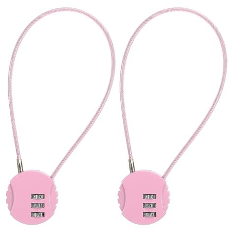 PATIKIL 2 Pack 3 Digit Combination Lock,Round Helmet Padlock Cable Lock Gym Locker Lock with 0.98Ft Flexible Security Steel Lock Wire for Bike Locker Travel Luggage, Pink