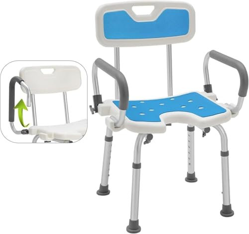 Taburete de ducha de altura ajustable con respaldo antideslizante, banco de baño para discapacitados, silla de bañera para ancianos y discapacitados