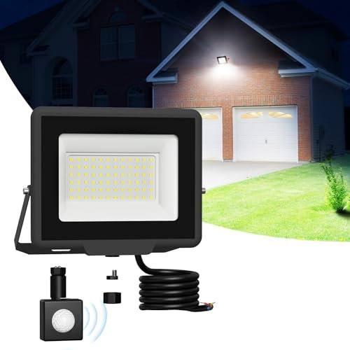 50W Faretto Led da Esterno con Sensore di Movimento - Proiettore 5000LM IP65 Impermeabile, 6500K Bianca Fredda per Giardino, Cortile, Garage | Faro LED Esterno con Alta Luminosità e Durata
