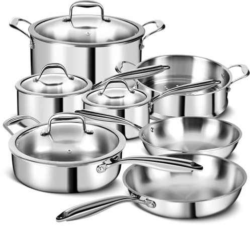 3 Ply Stainless Steel 11-Piece Cookware Set with Lids, Pots and Pans Kitchen Set, Non-Toxic, Induction, Oven, Dishwasher Safe, Professional Chef Quality
