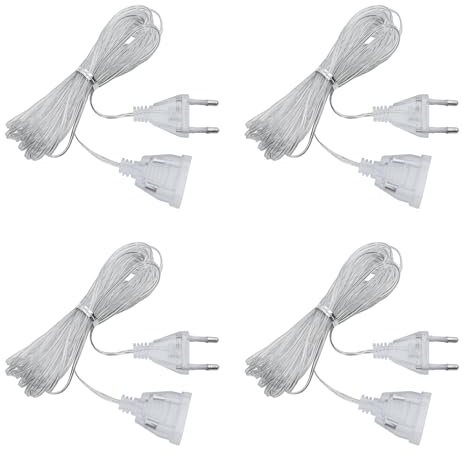 4 Stück 5M Transparentes Strom Verlängerungskabel Transparent Anschlusskabel mit Stecker Elektrisches Flachdraht Verlängerungskabel Dünnes Kabel für LED-Licht und Den Außenbereich