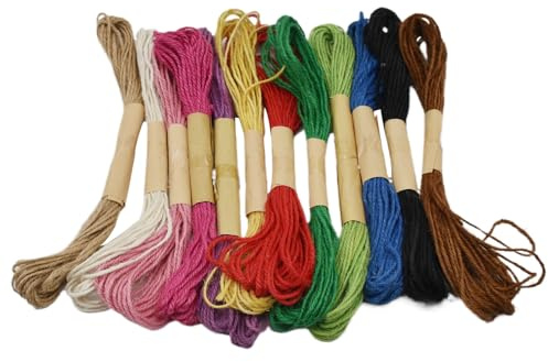 Skyzone - Cuerda de yute para manualidades, 12 rollos de cuerda de yute natural para envolver regalos, obras de arte, decoración, jardinería, exhibición de imágenes (10 m cada rollo) (12 colores, 2 mm