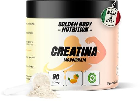 Golden Body Nutrition - Creatina Monoidrata in Polvere - Integratore per Allenamento - 100% Vegano e Senza Lattosio - 300 gr. - Solubilità ottimale - Alto dosaggio (300 g, Mango)