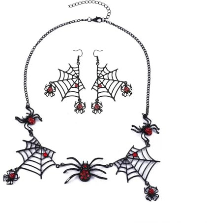 XFSRG Set de Bijoux Halloween Gothic Boucles d’Oreilles et Collier avec Pendentifs Halloween Bijoux Gothiques Vintage Sombres pour Fêtes et Usage Quotidien (Noir)